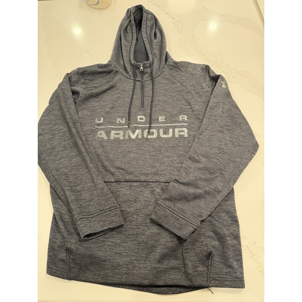Under Armour Hoodie Men XL Gray Excellent ColdGear Fleece Pullover Logo